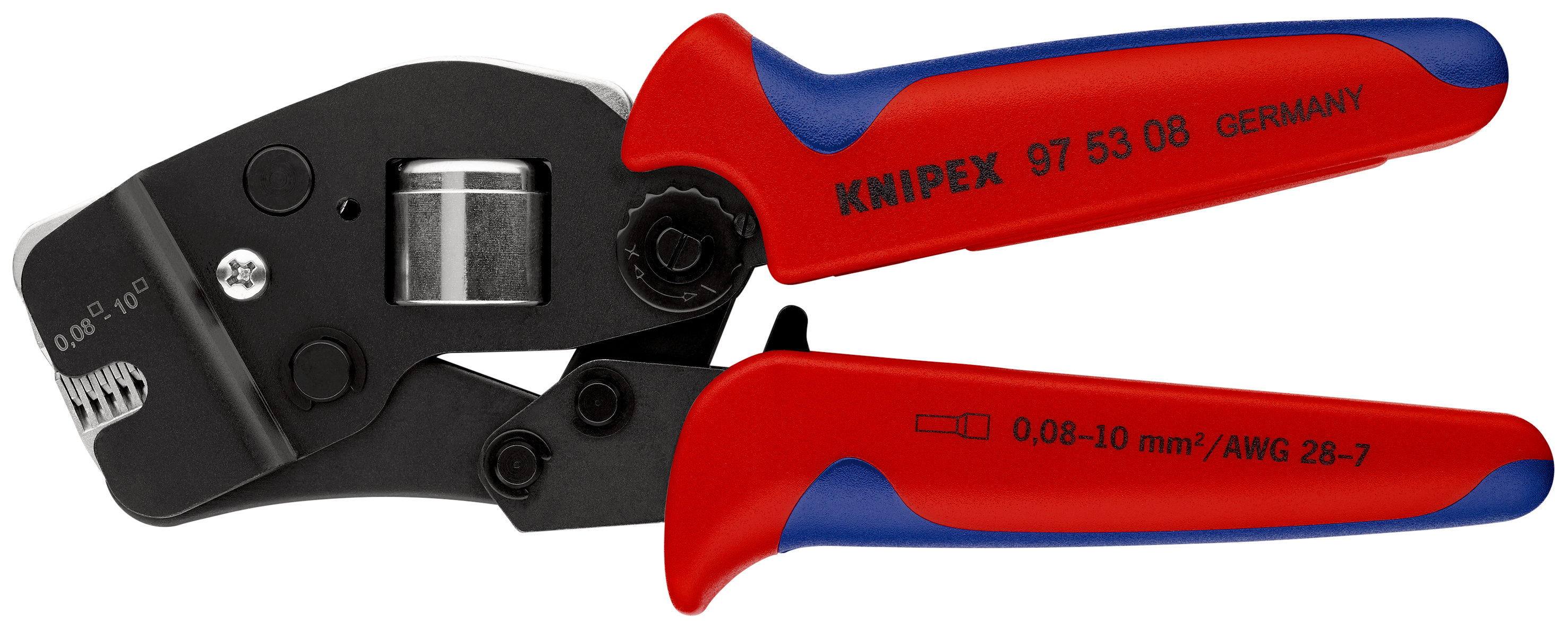 Self-Adjusting Crimping Pliers for wire ferrules with front loading 