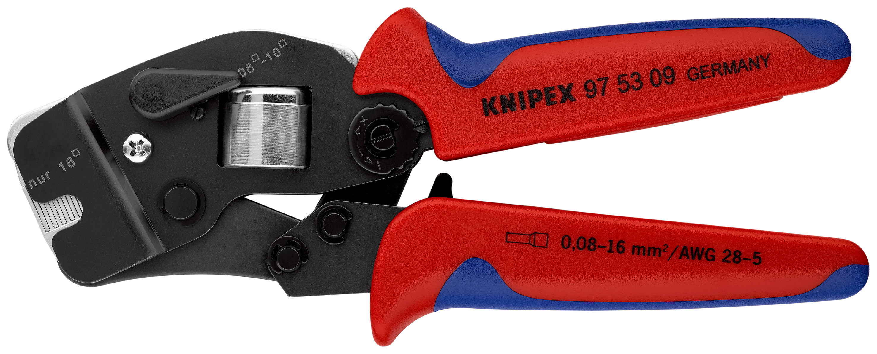 Self-Adjusting Crimping Pliers for wire ferrules with front loading 