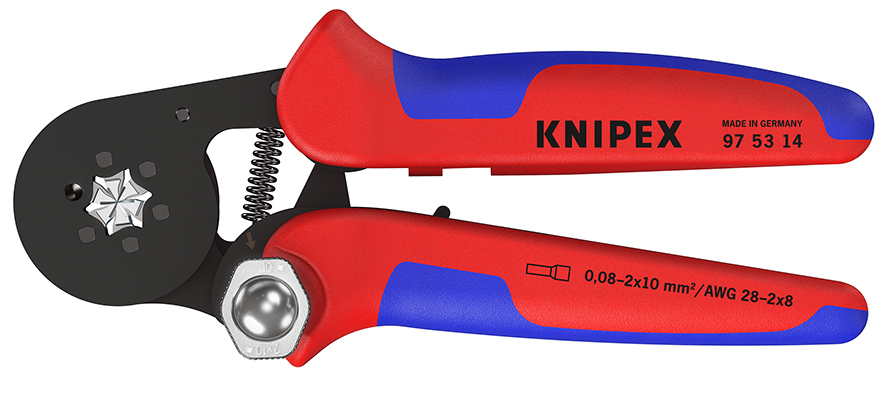 Self-Adjusting Crimping Pliers for wire ferrules with lateral access 