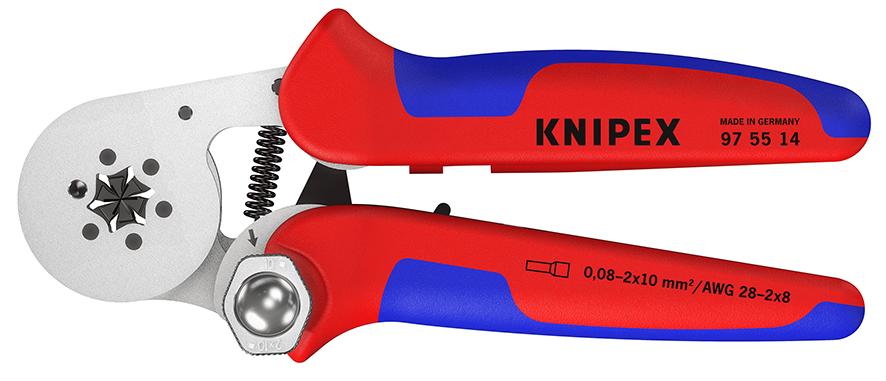 Self-Adjusting Crimping Pliers for wire ferrules with lateral access 